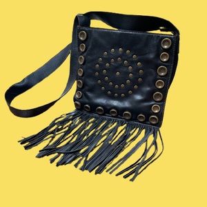 Hype Leather Black Shoulder Handbag with Fringe
